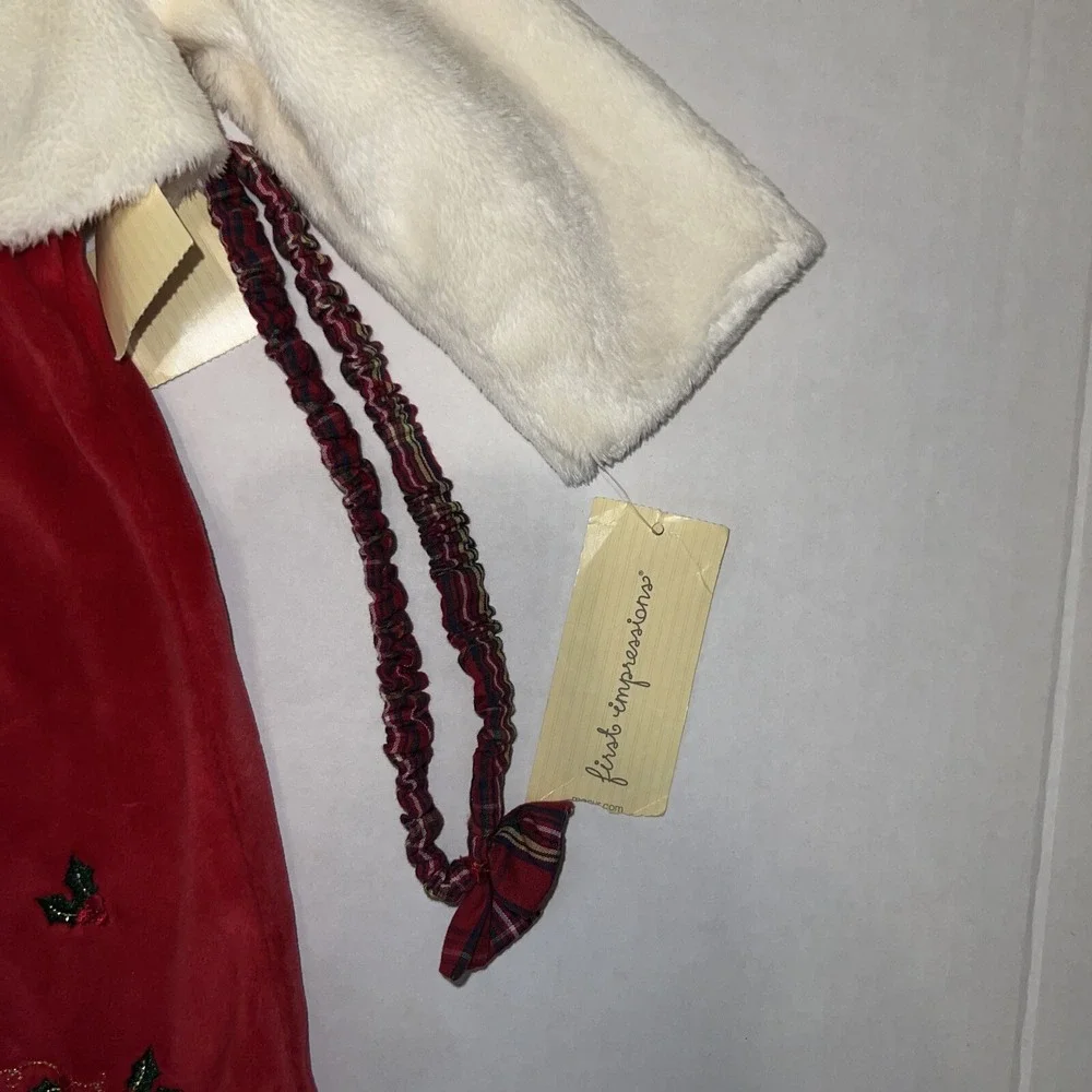 First‎ Impressions Baby Girls Red Velour Christmas Dress w/ Shrug 3-6 Months New
